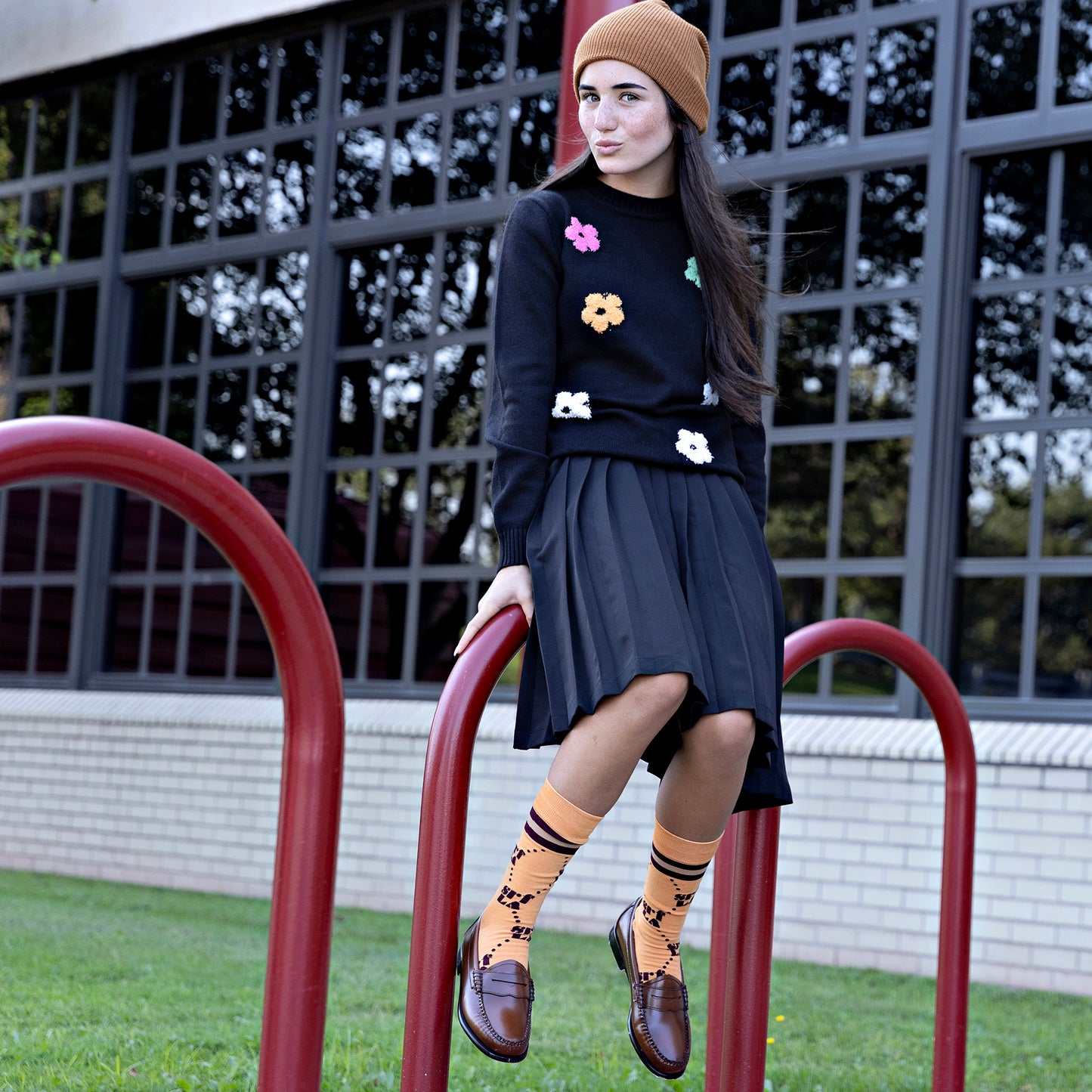 Flower Knit Sweater Black
