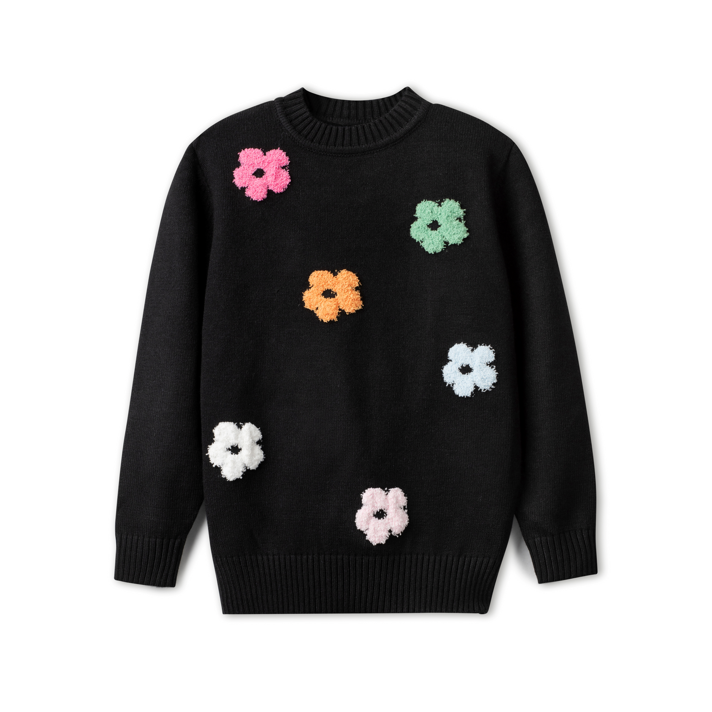 Flower Knit Sweater Black