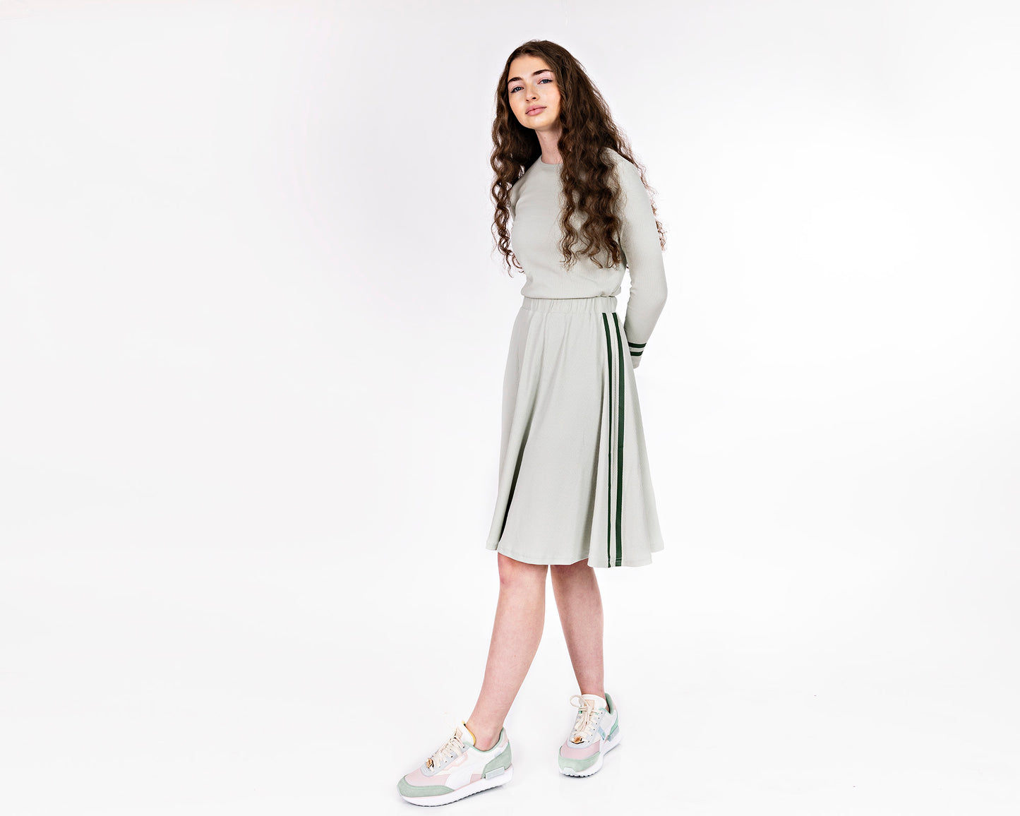 Mint T-Shirt with Green Sleeve Stripe