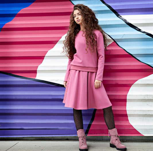 Pink Skirt with Pink Velvet Trim