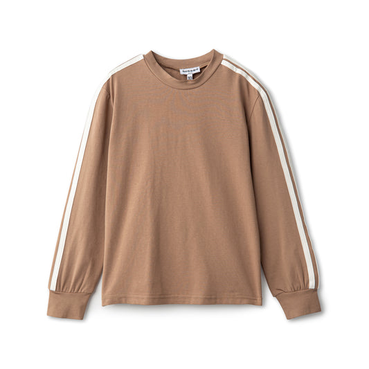 TAUPE TEE/TOP WITH WHITE STRIPES