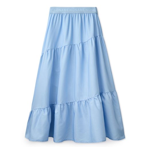 Blue Tencel Denim Tiered Midi Skirt