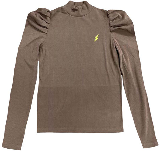 Mocha Puff Sleeve Mock Neck
