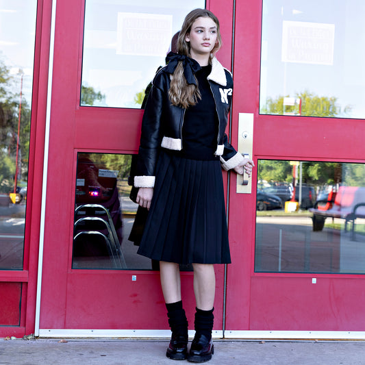 Black Leather Shearling Bomber