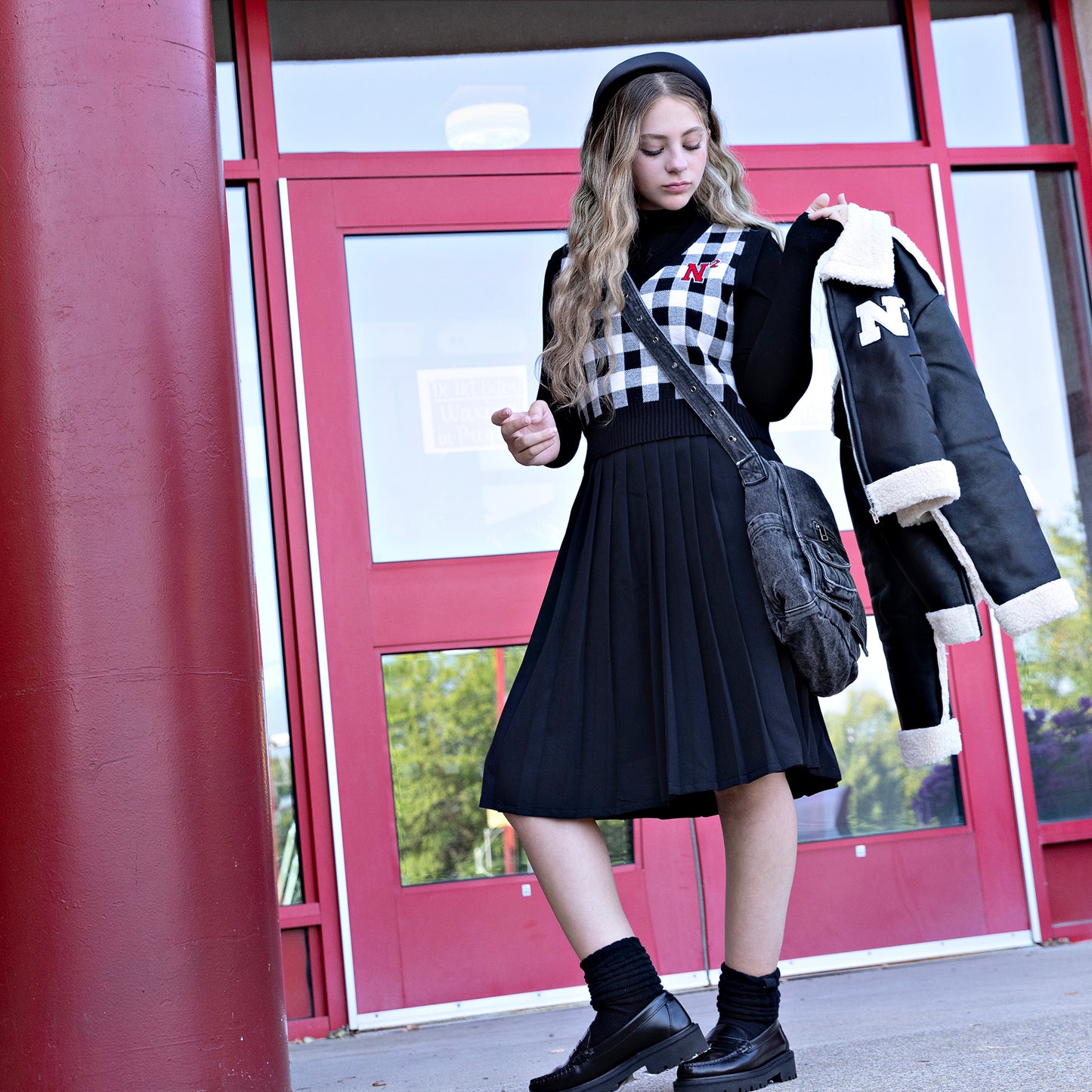 Black and White Plaid Knit Vest