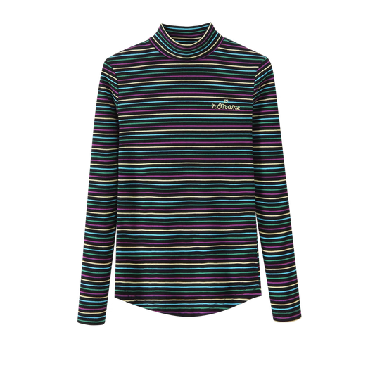 Striped Ribbed Mock Neck