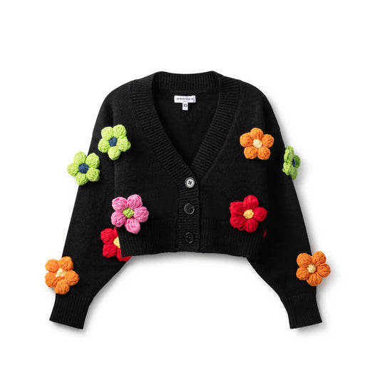 Black Floral Knit Cardigan