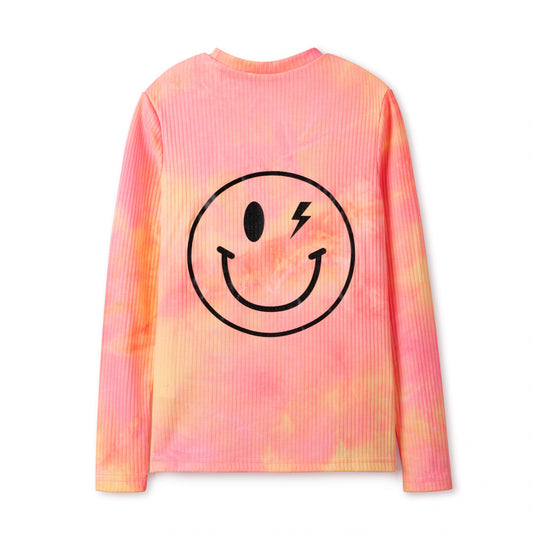 Pink Orange Tie Dye Signature Fitted Tee with Signature Smile