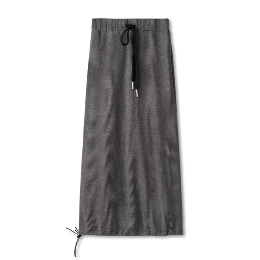 Textured Draw String Midi Skirt Grey Black