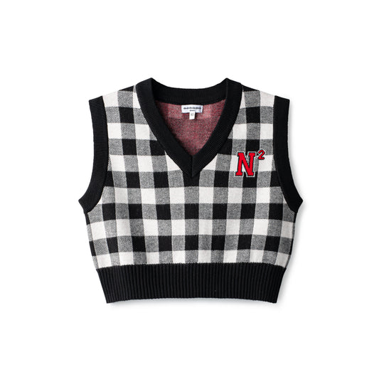 Black and White Plaid Knit Vest