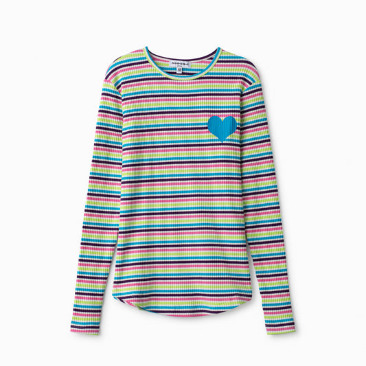 Multi Blue Heart Stripe  T-Shirt