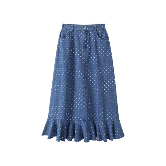 Polka Dot Denim Skirt