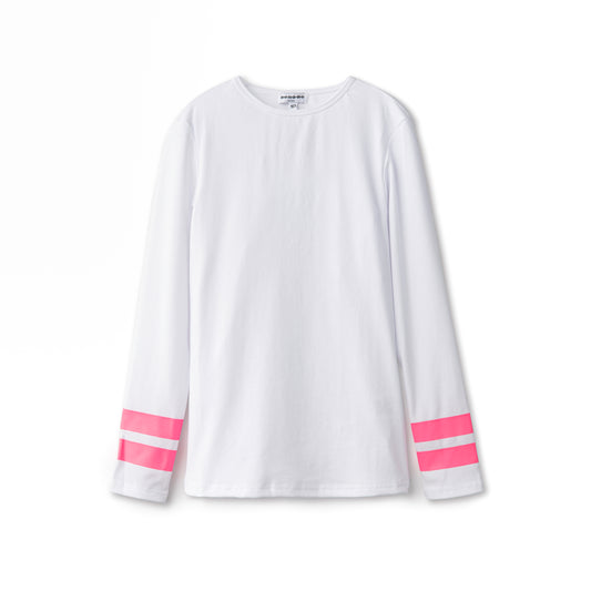 WHITE TSHIRT WITH HOT PINK STRIPES