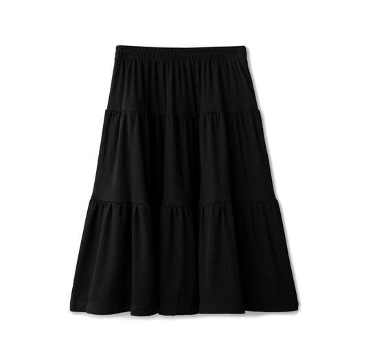 BLACK TIERED RIBBED SKIRT