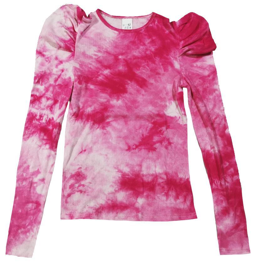 Pink Tie Dye Ruched Shoulder T-Shirt