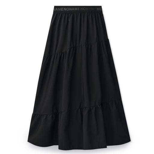 Black Tencel Tiered Midi Skirt