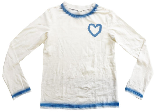 White T-Shirt with Airbrush Blue Heart And Trim