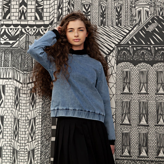 Denim Turtleneck Top